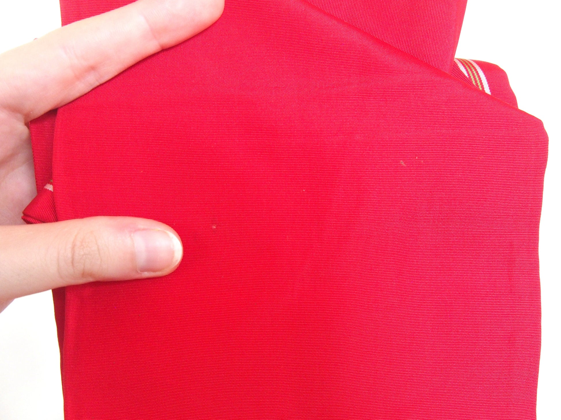 Traditional Japanese hanhaba obi- red, white, and green hakata ori