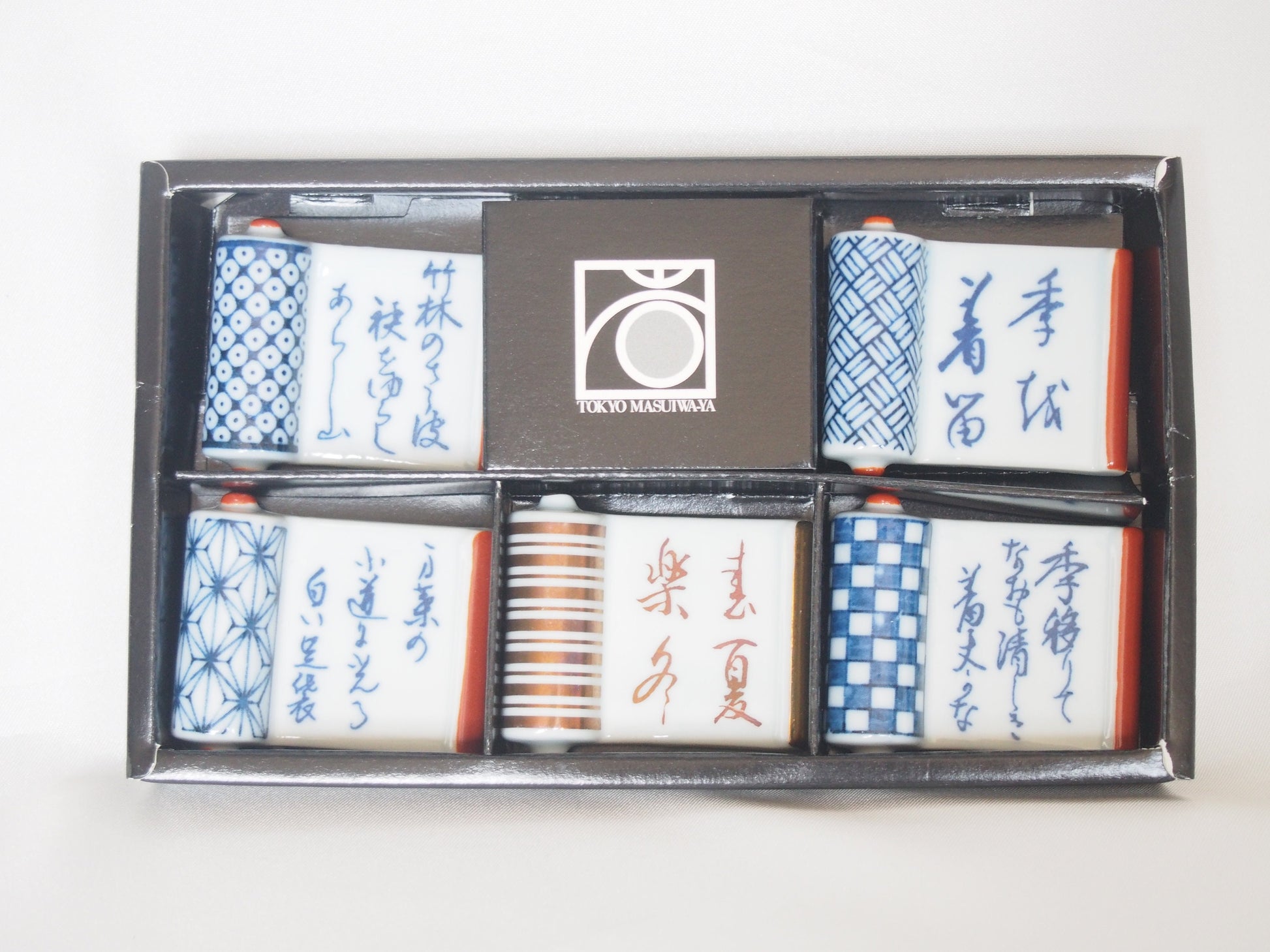 Elegant Japanese hashioki - chopstick rests - poetry scrolls, set of 5