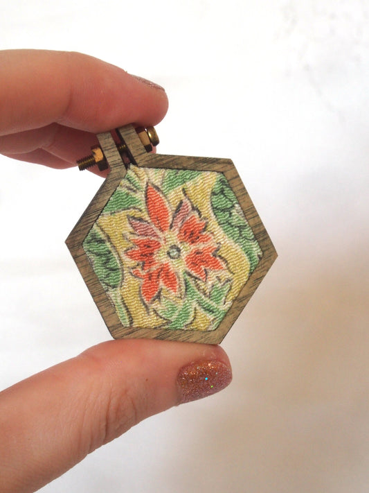 Handmade kimono brooch - wood and silk - various shapes