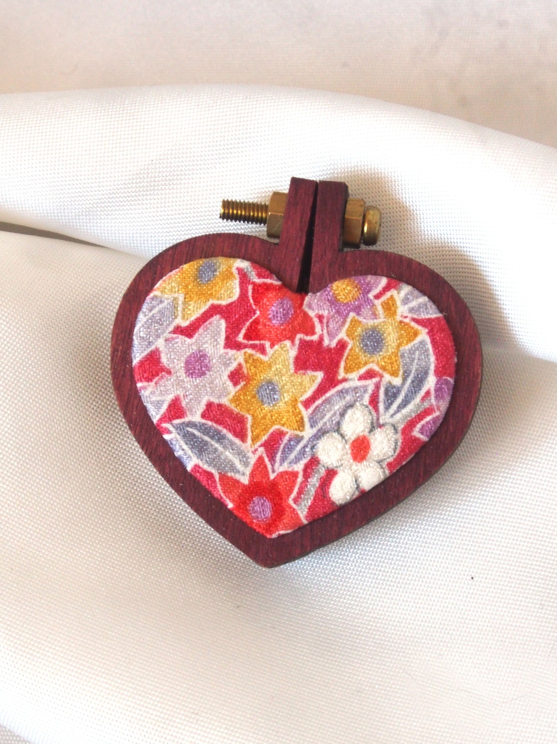 Handmade kimono brooch - wood and silk - various shapes