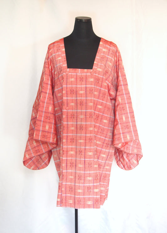 Traditional Japanese kimono coat michiyuki - adult cute pink