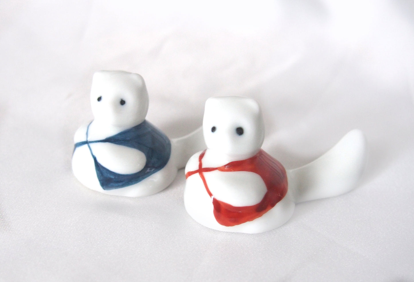 Cute tanuki ceramic hashioki - hand painted, set of 2