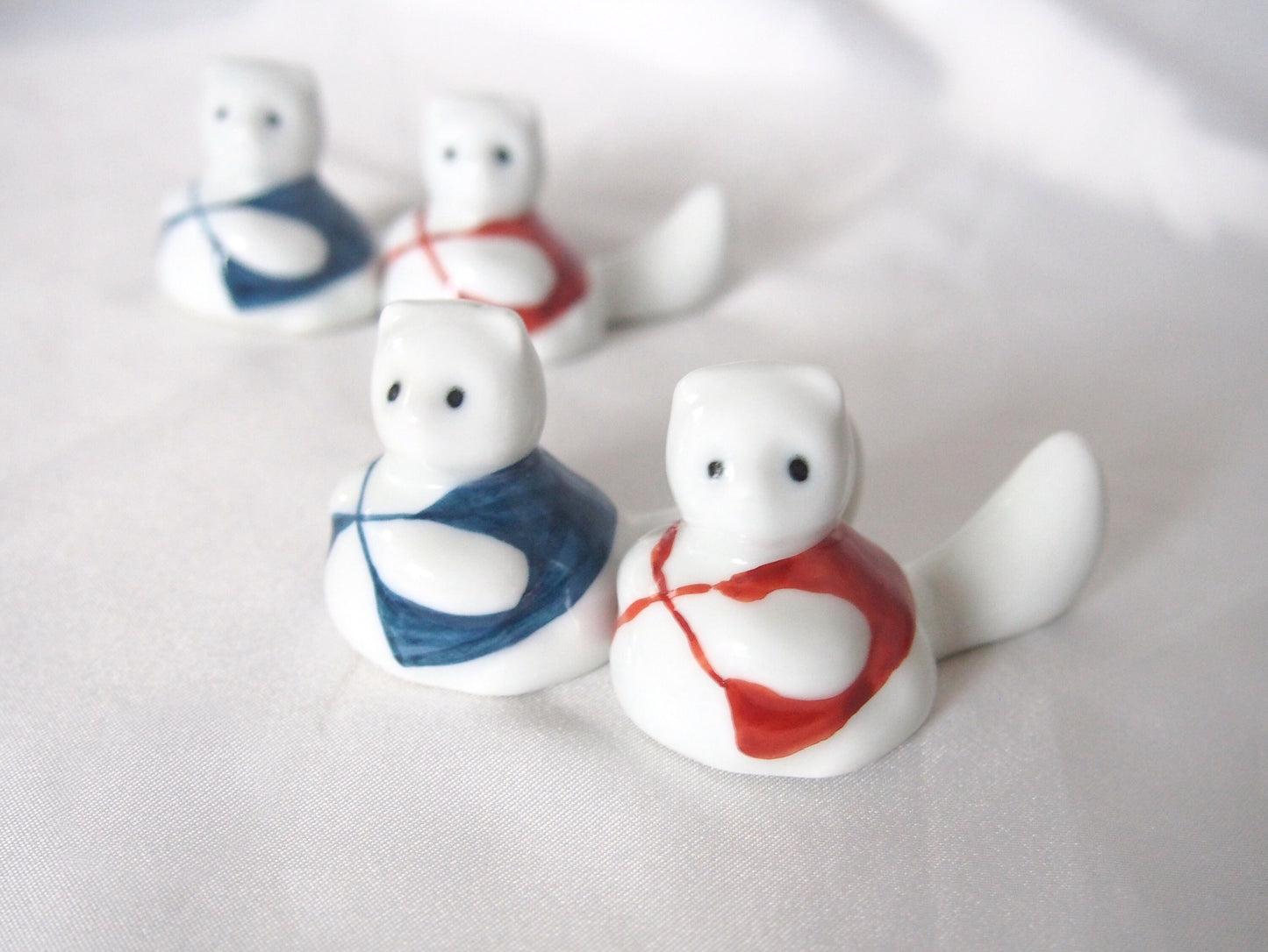 Cute tanuki ceramic hashioki - hand painted, set of 2