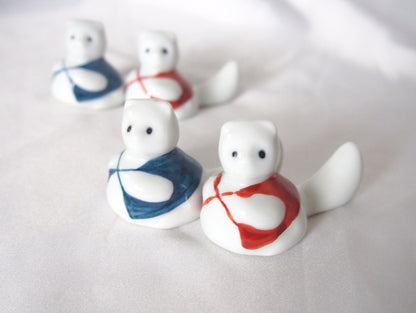 Cute tanuki ceramic hashioki - hand painted, set of 2