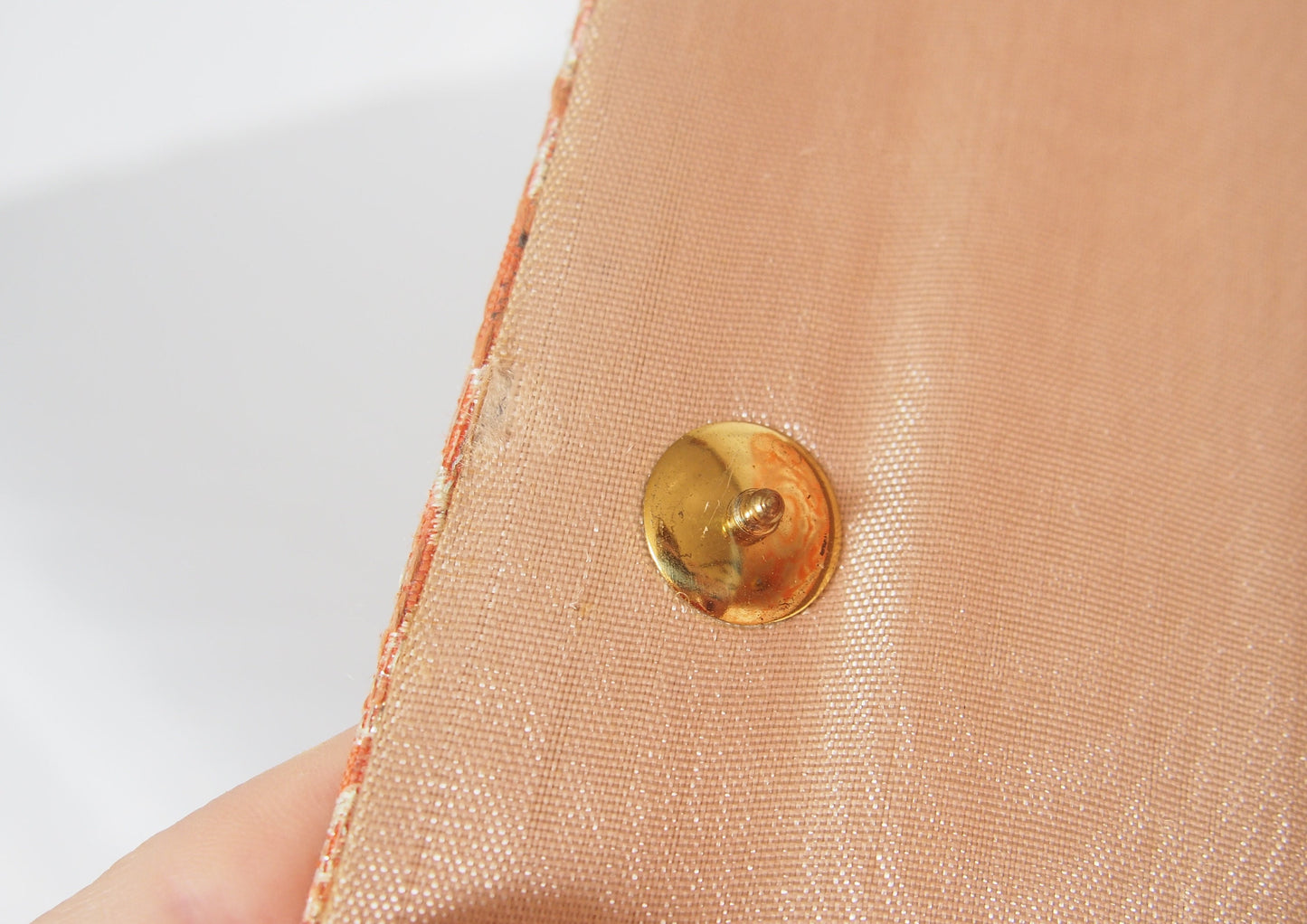 Vintage kimono handbag - long orange clutch with silver peacock feathers