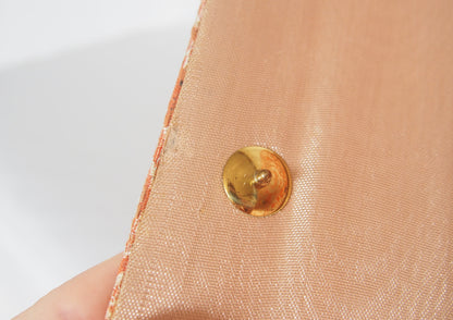 Vintage kimono handbag - long orange clutch with silver peacock feathers