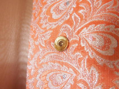 Vintage kimono handbag - long orange clutch with silver peacock feathers