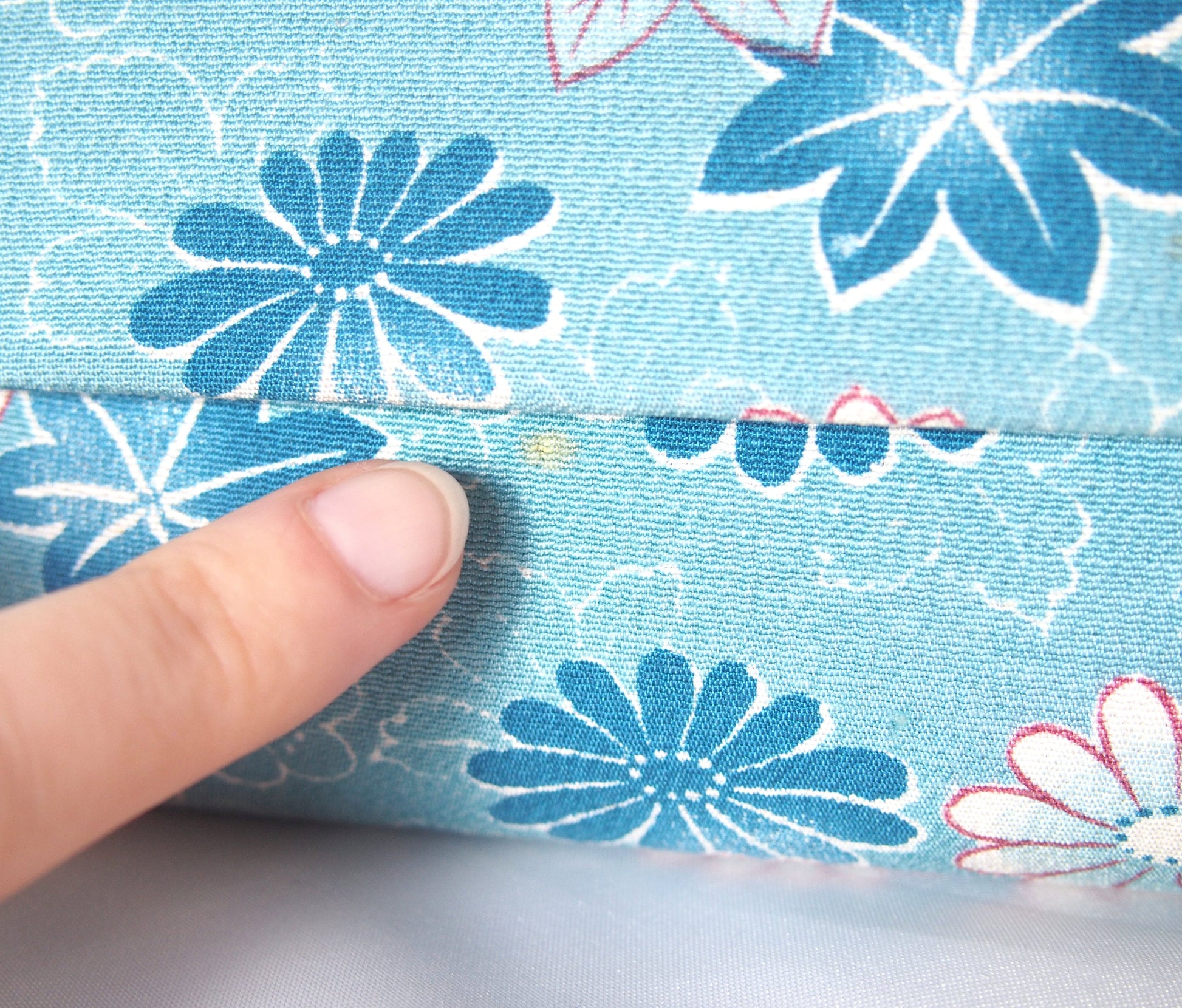 Vintage kimono handbag - long blue clutch with autumn foliage