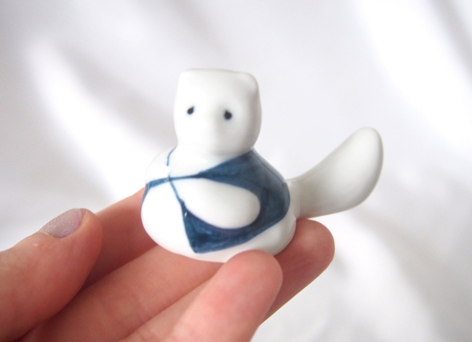 Cute tanuki ceramic hashioki - hand painted, set of 2