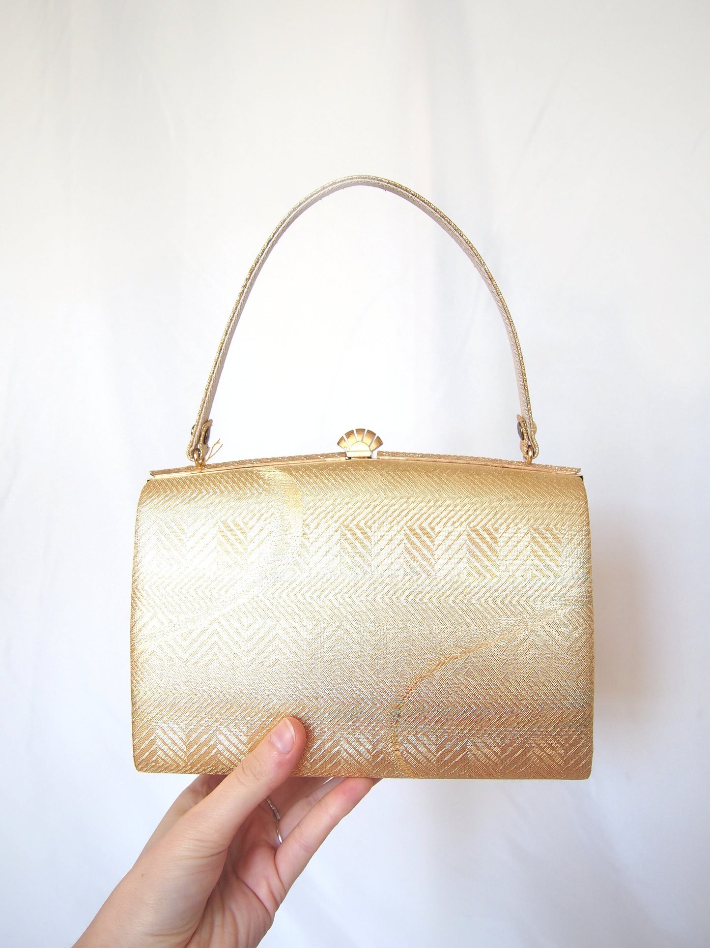 Vintage kimono handbag - textured golden with subtle rainbow accent