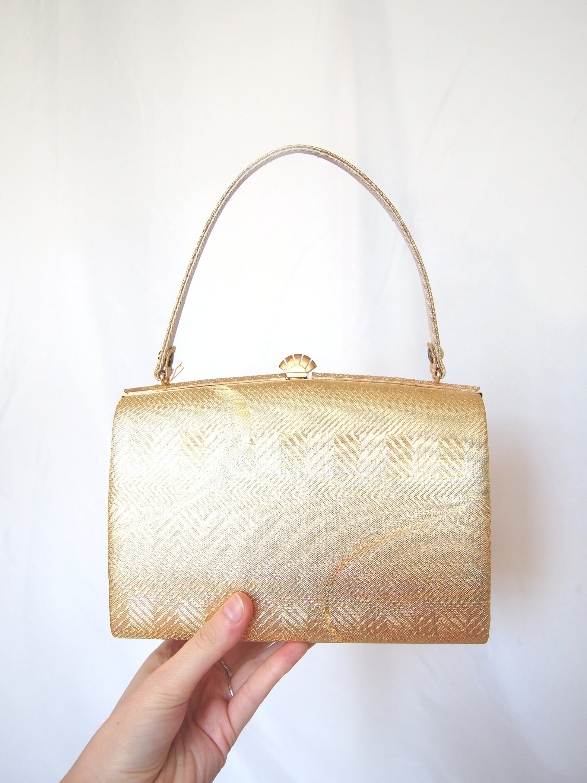 Vintage kimono handbag - textured golden with subtle rainbow accent