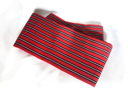 Simple Japanese silk hanhaba obi - red with black stripes