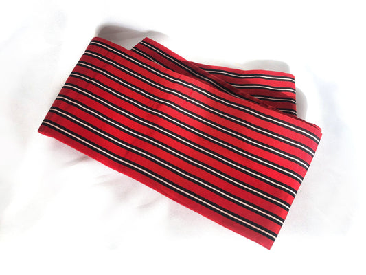 Simple Japanese silk hanhaba obi - red with black stripes