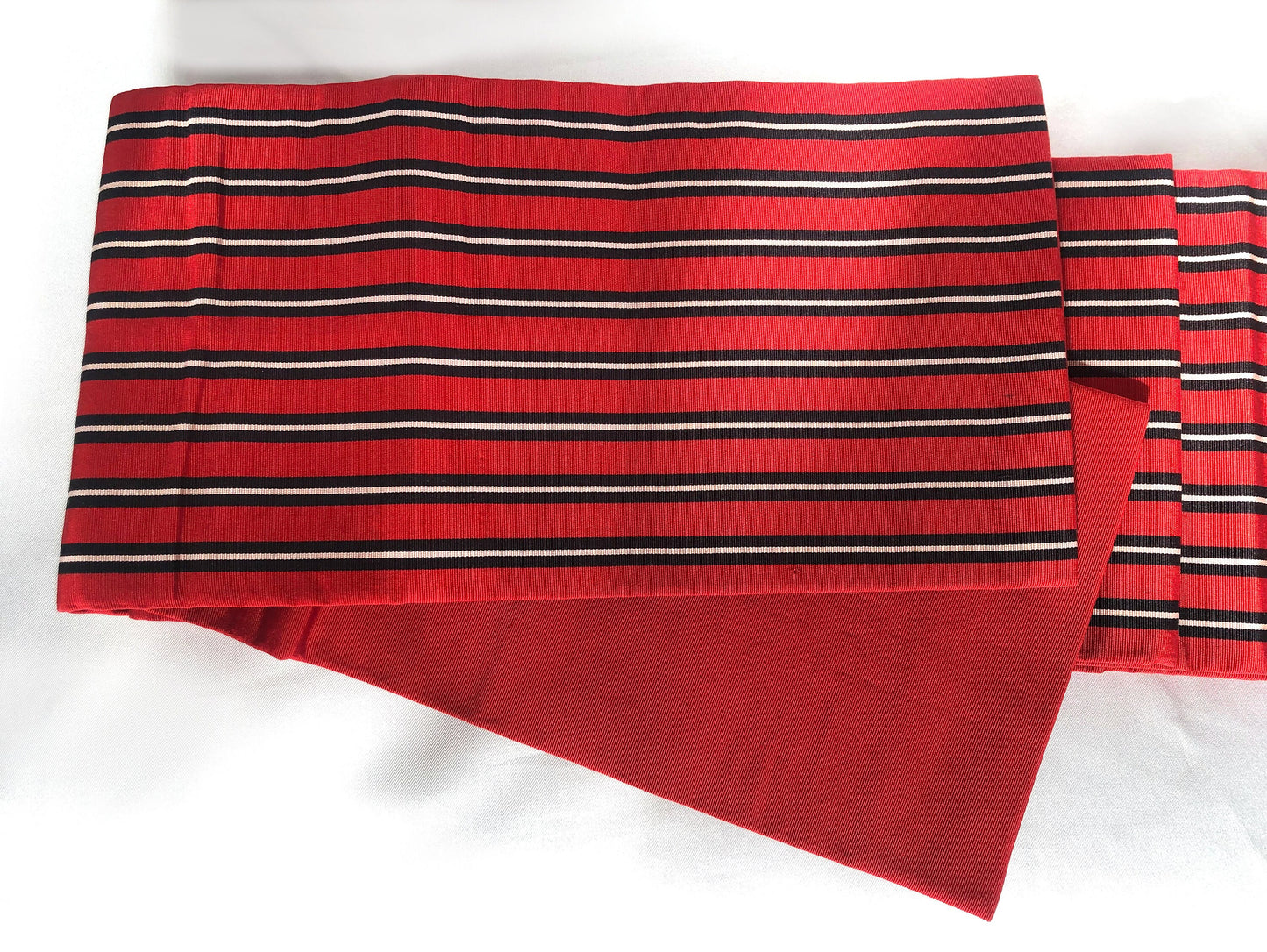 Simple Japanese silk hanhaba obi - red with black stripes