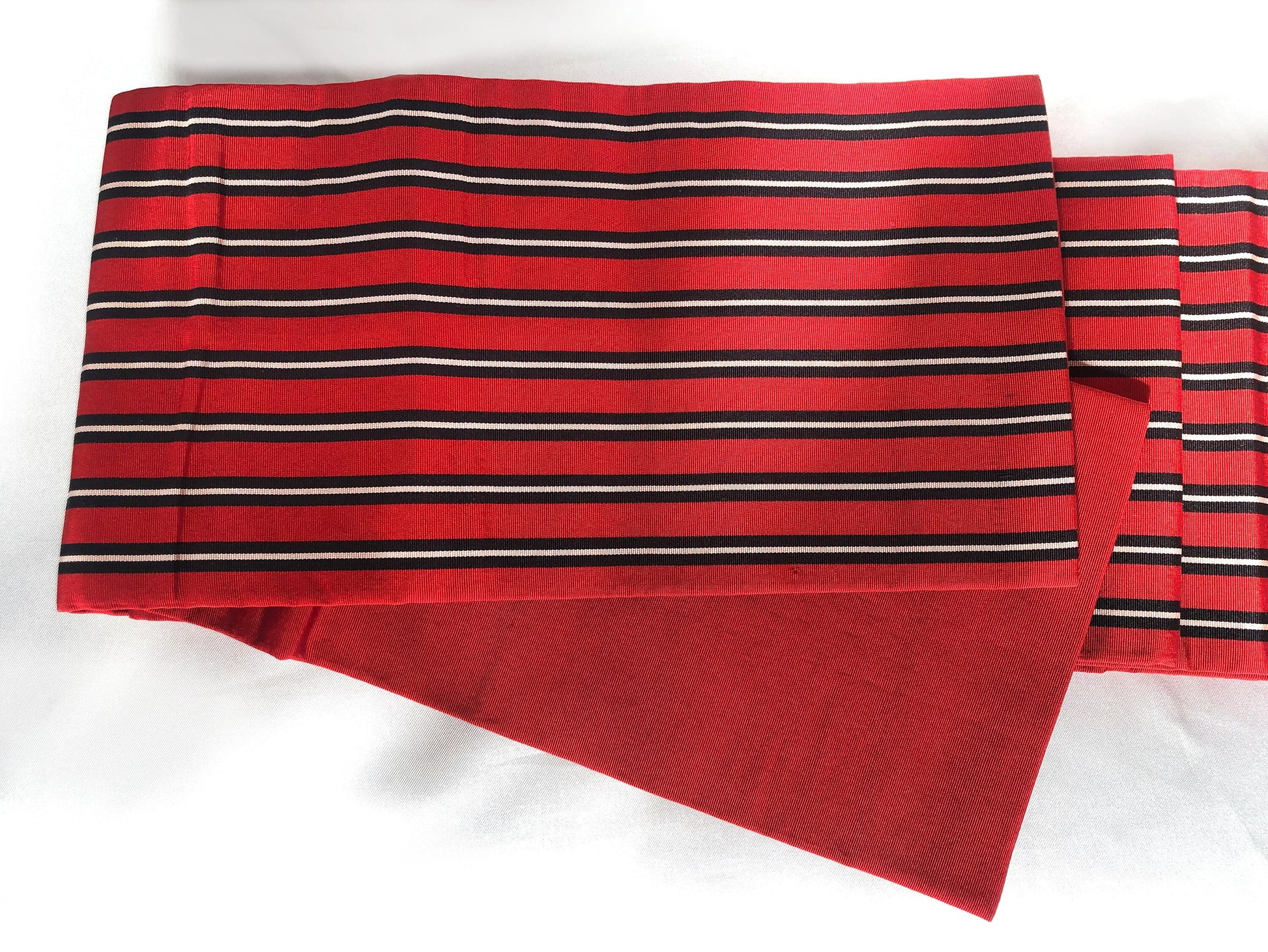 Simple Japanese silk hanhaba obi - red with black stripes