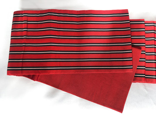 Simple Japanese silk hanhaba obi - red with black stripes