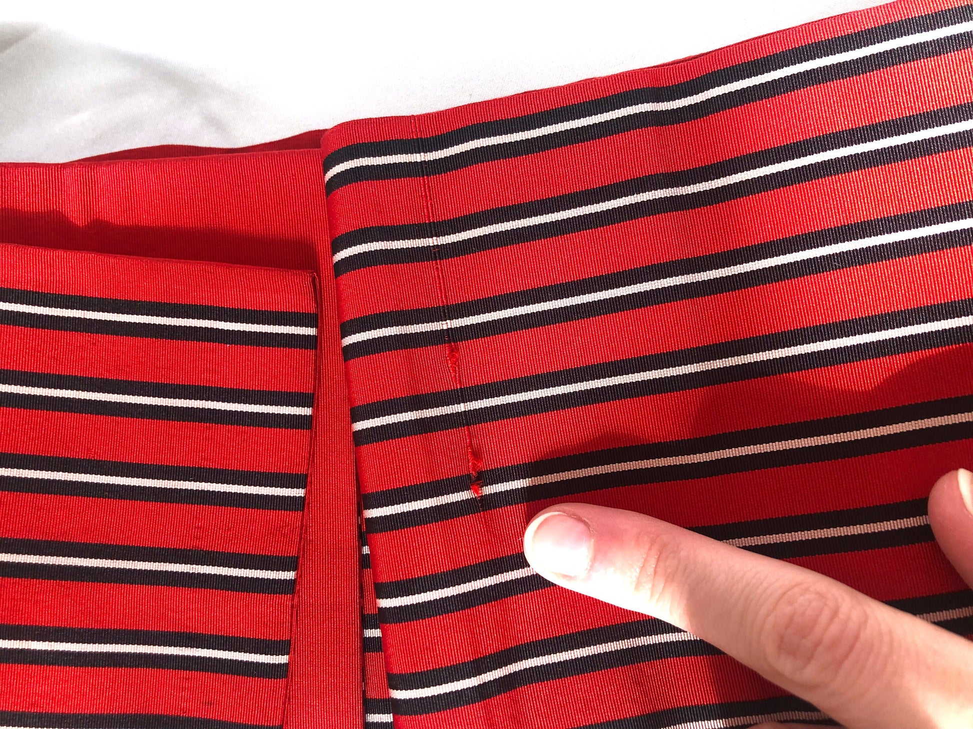 Simple Japanese silk hanhaba obi - red with black stripes