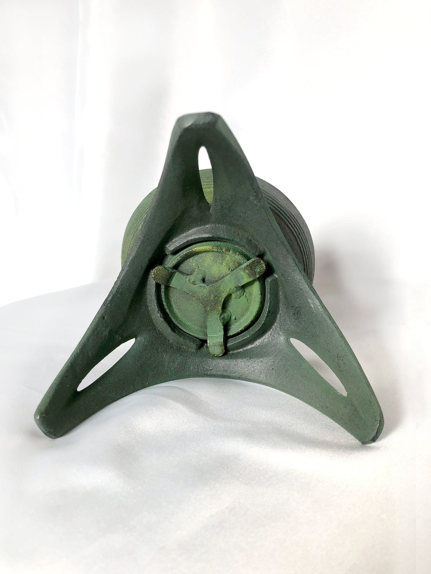 Japanese iron cast miniature incense burner - green lantern