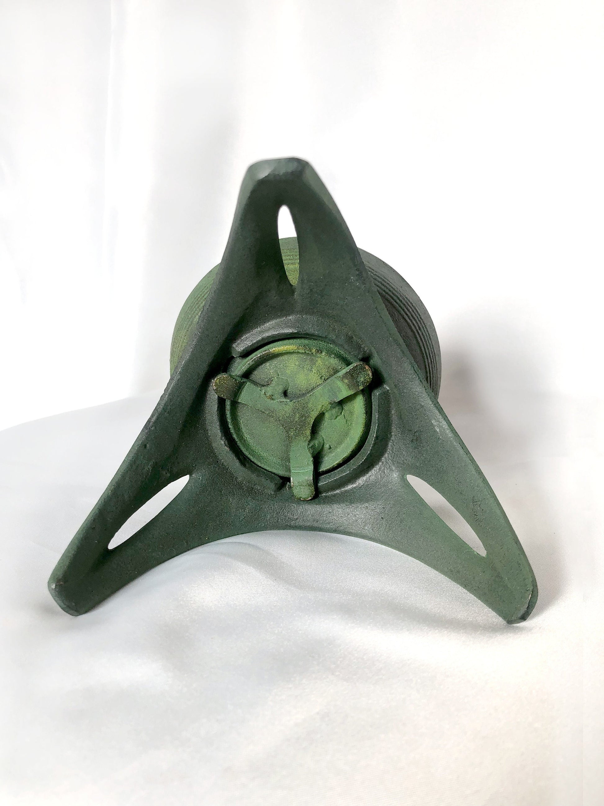Japanese iron cast miniature incense burner - green lantern