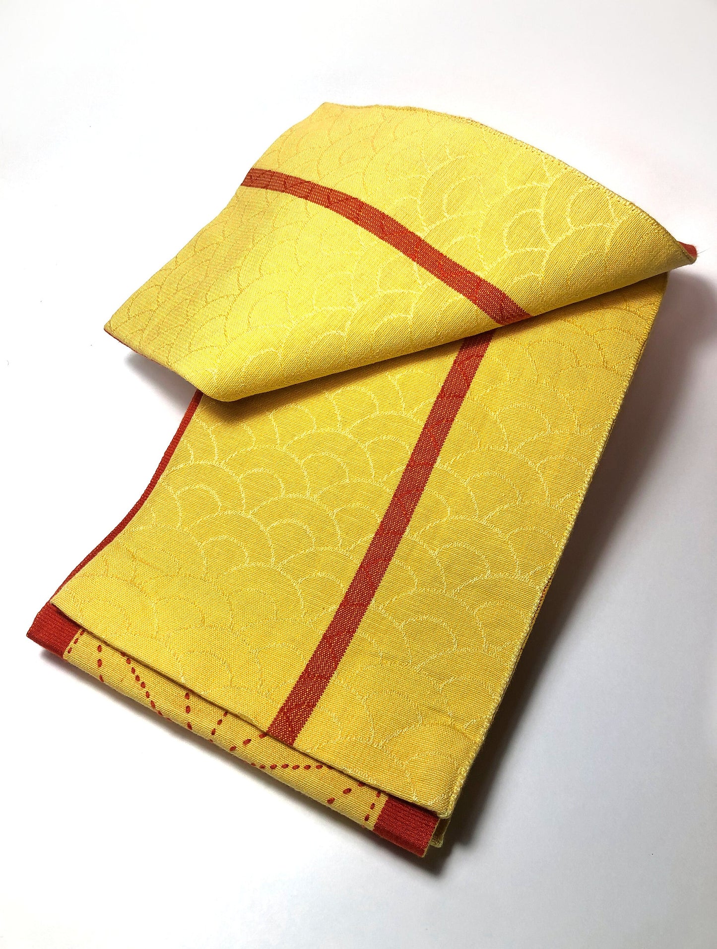 Vintage Japanese hanhaba obi - yellow and red star cotton sashiko