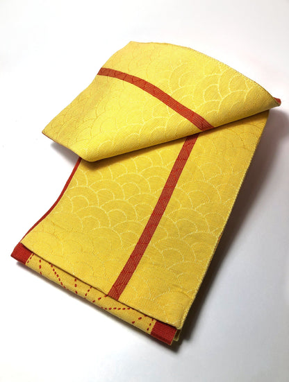 Vintage Japanese hanhaba obi - yellow and red star cotton sashiko