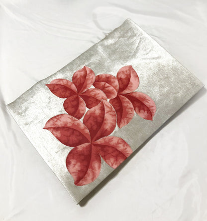Elegant Nagoya obi - metallic silver with bright pink florals