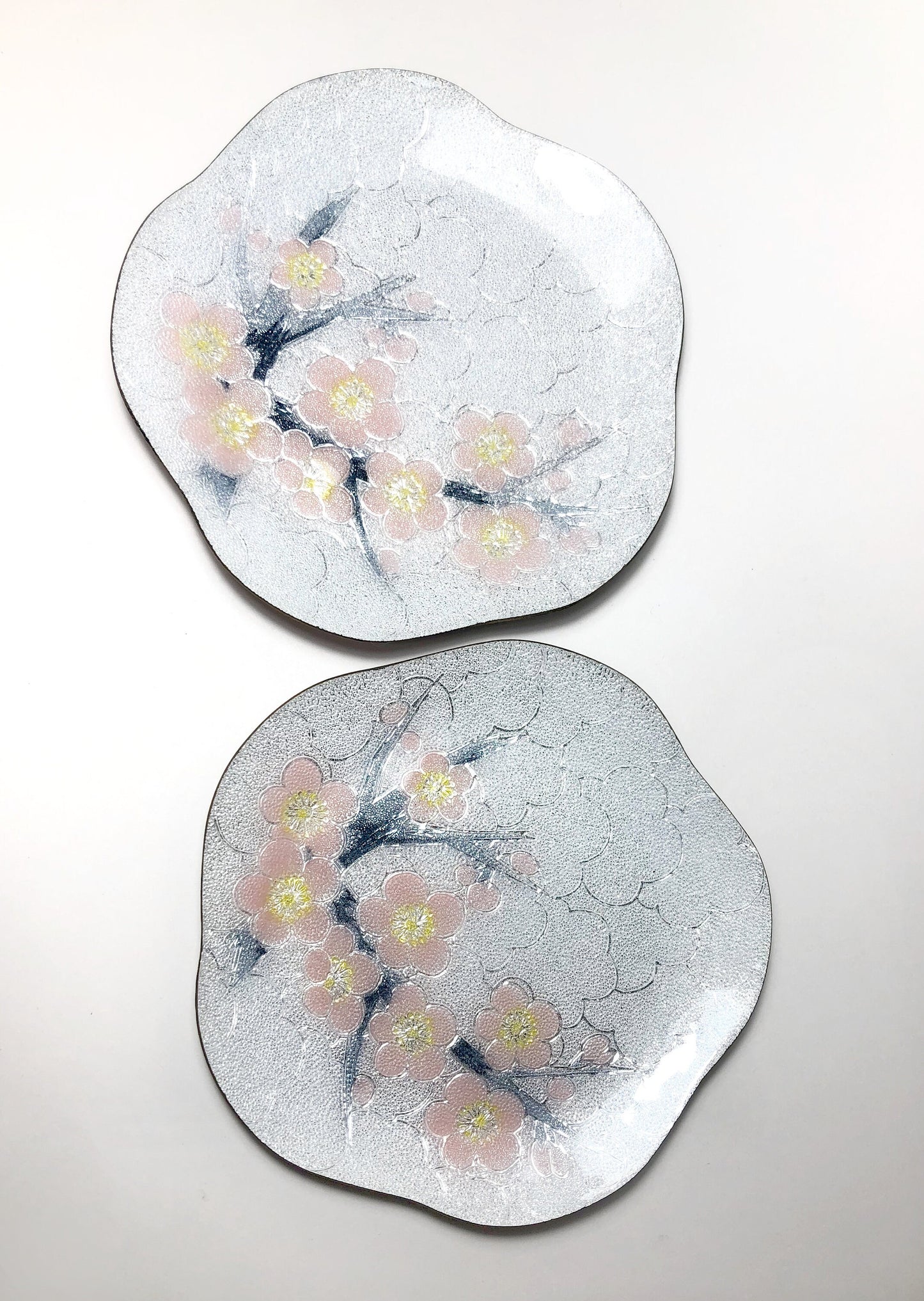 Japanese glass enamel plates "shippoyaki" - plum blossoms