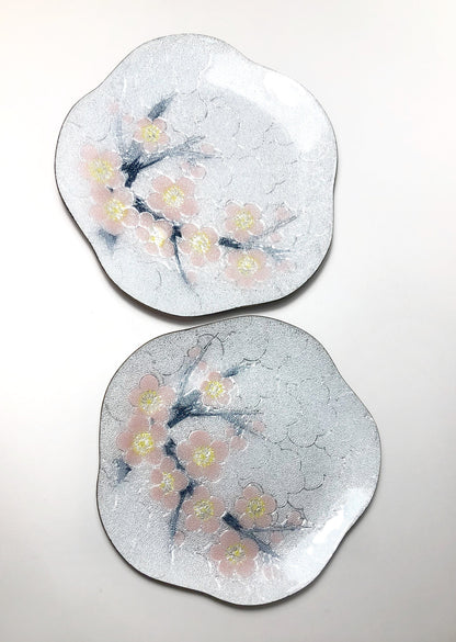 Japanese glass enamel plates "shippoyaki" - plum blossoms