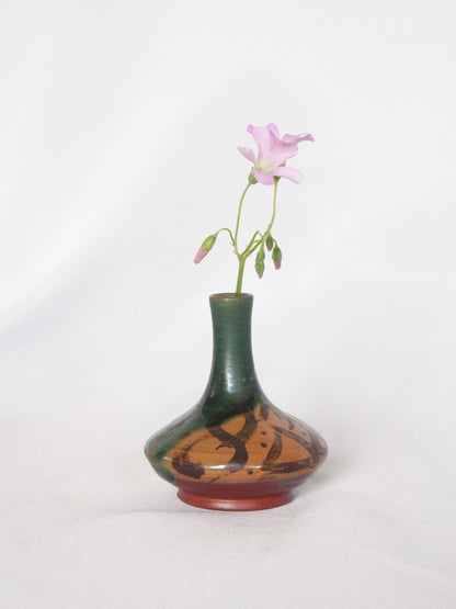 Mumyoi yaki single bud mini vase- wabi sabi pottery from Sado goldmines region