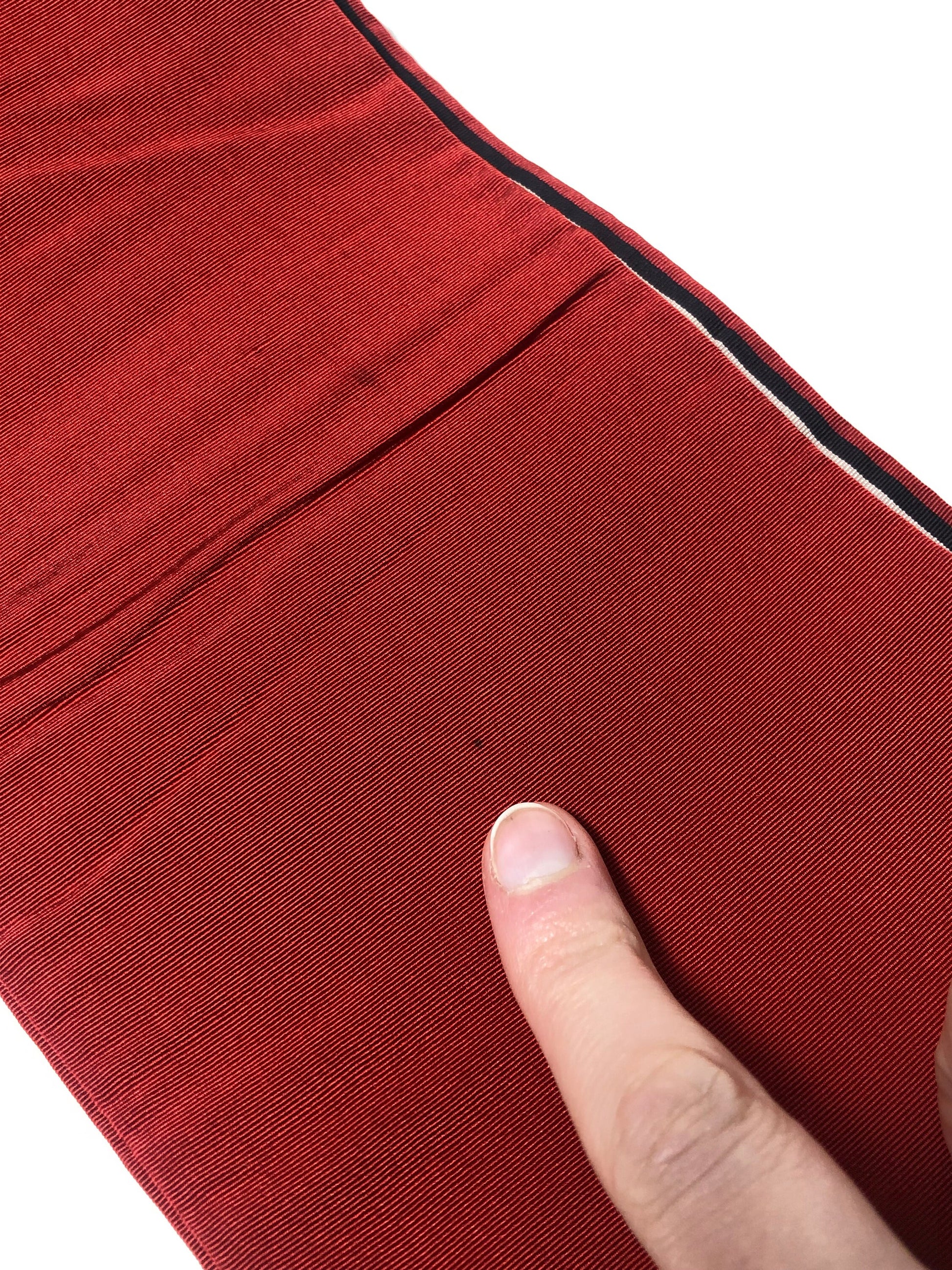 Simple Japanese silk hanhaba obi - deep red with colorful stripes