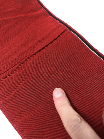 Simple Japanese silk hanhaba obi - deep red with colorful stripes
