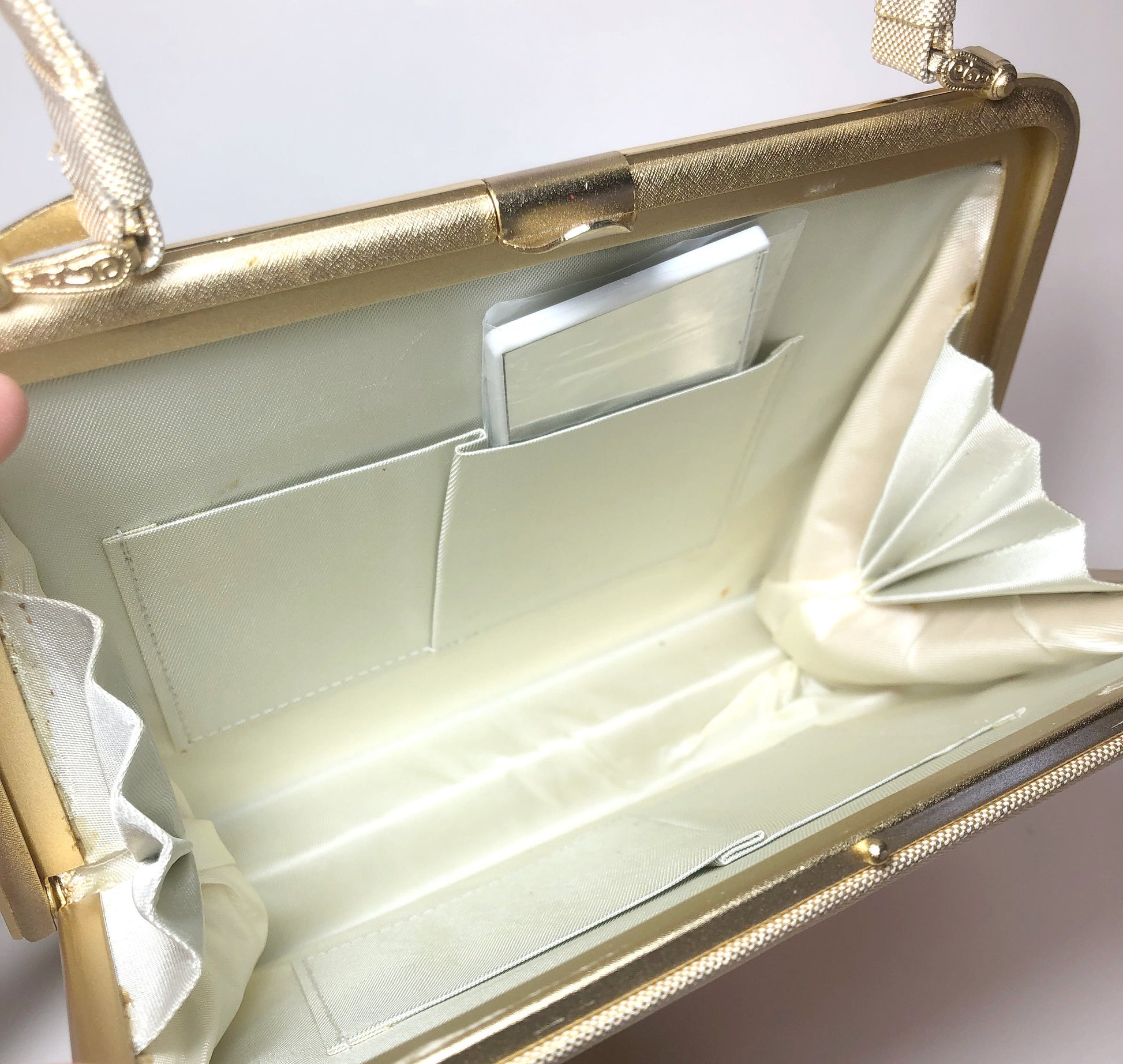 Vintage kimono handbag - elegant golden and orange with golden ribbons and metallic flowers