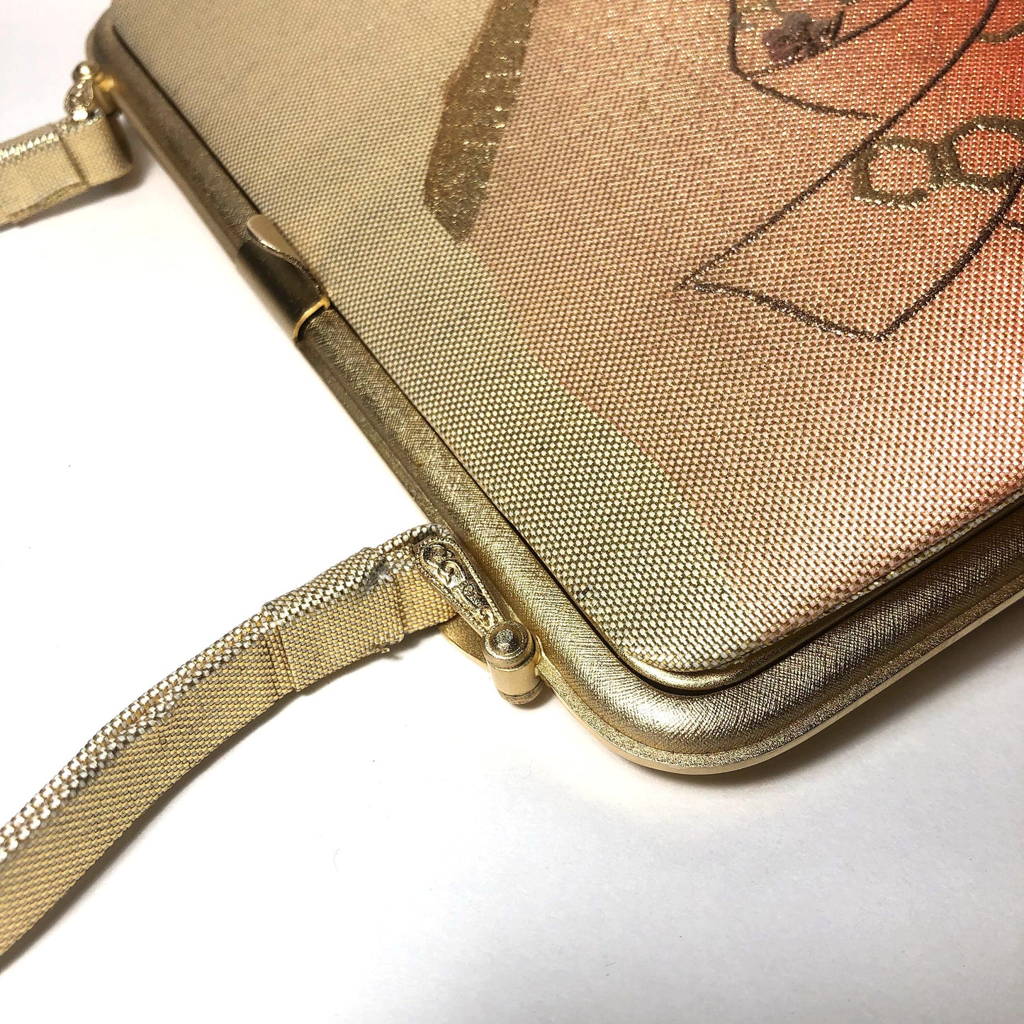 Vintage kimono handbag - elegant golden and orange with golden ribbons and metallic flowers