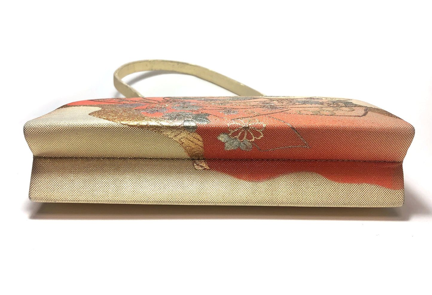 Vintage kimono handbag - elegant golden and orange with golden ribbons and metallic flowers