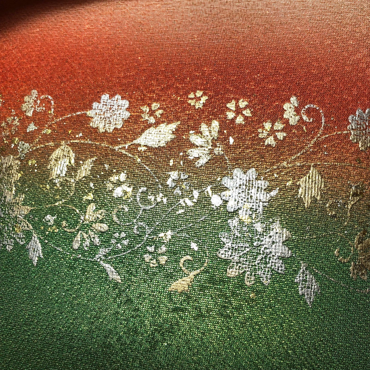 Vintage kimono handbag - orange and green gradient with floral motifs