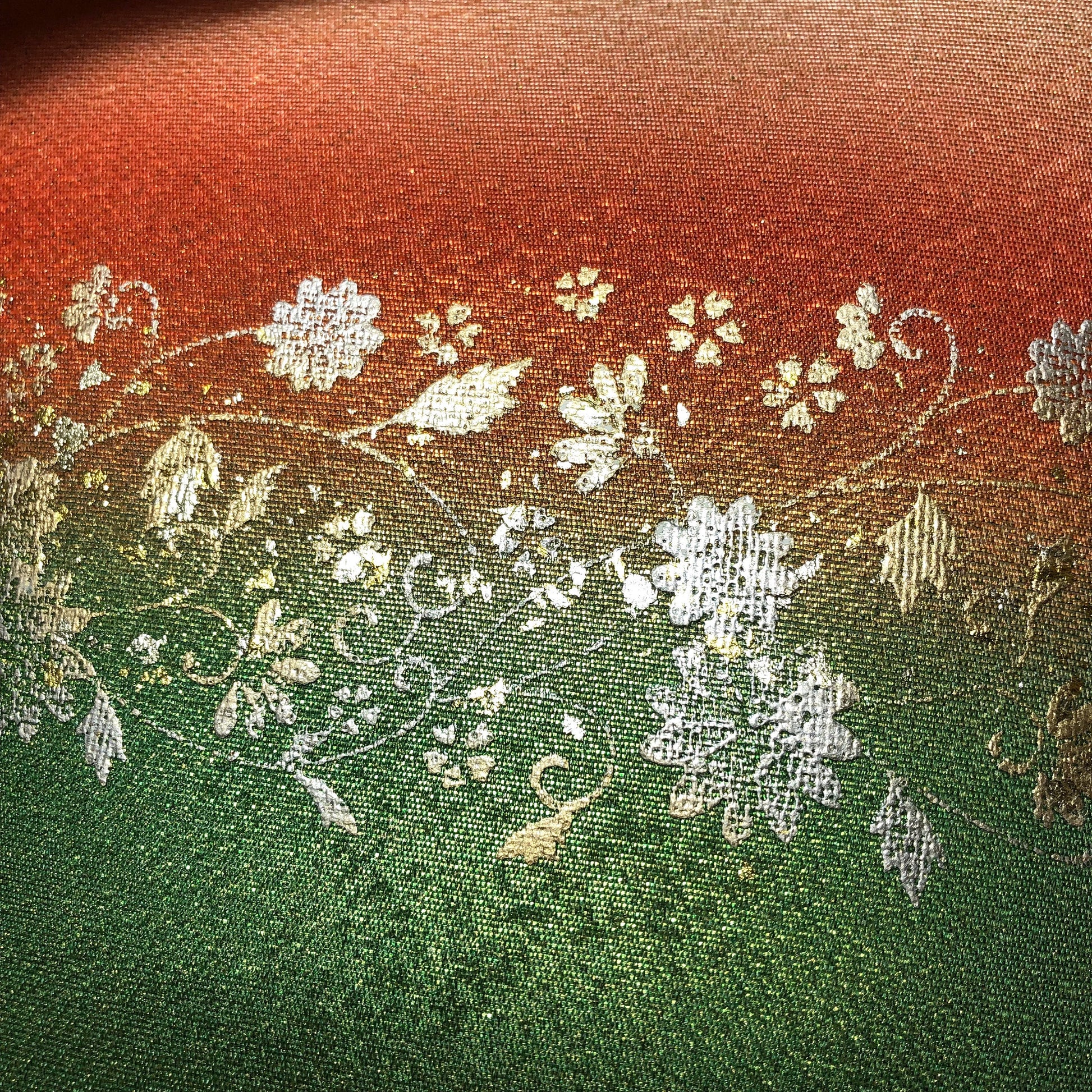 Vintage kimono handbag - orange and green gradient with floral motifs