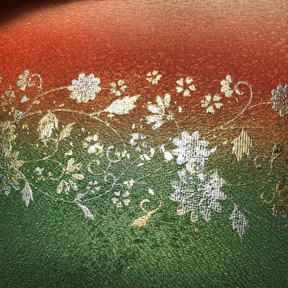 Vintage kimono handbag - orange and green gradient with floral motifs