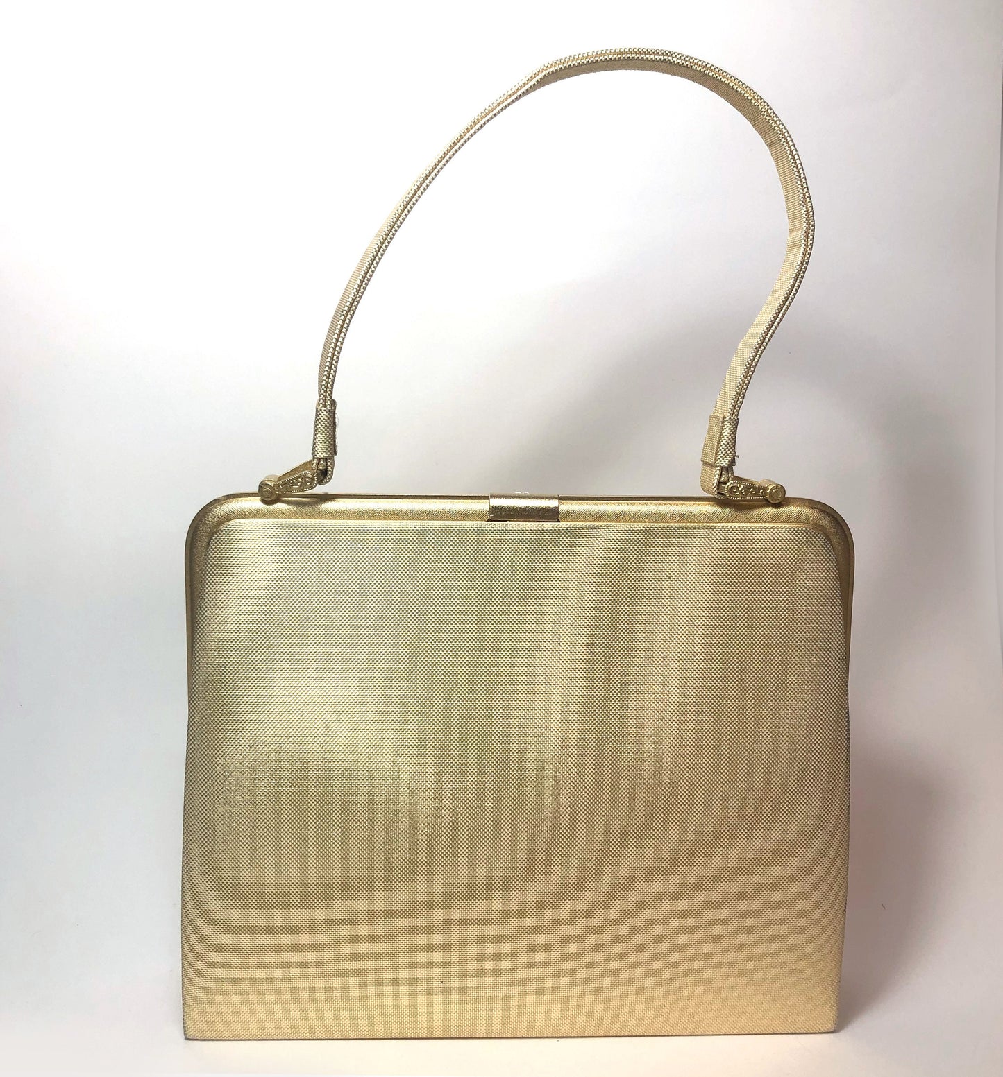Vintage kimono handbag - elegant golden and orange with golden ribbons and metallic flowers