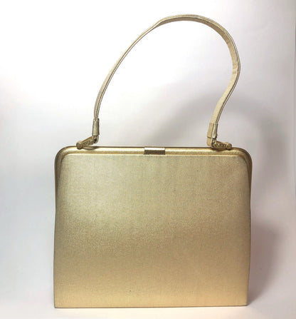 Vintage kimono handbag - elegant golden and orange with golden ribbons and metallic flowers