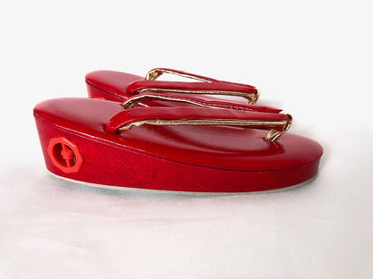 Vintage red zori with bells - traditional Japanese shoes for kids