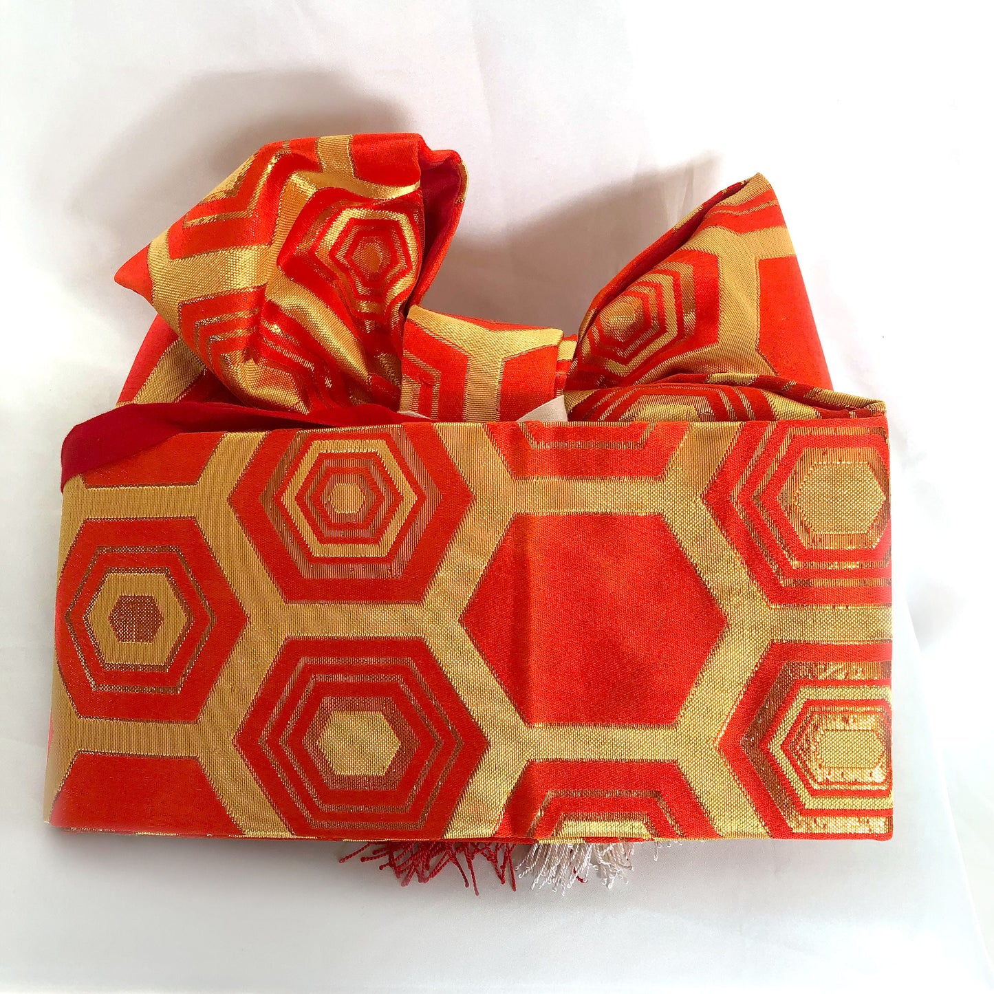 Instant vintage obi set - festive ribbon tie in gold and red, set of sashes, and hair accessories