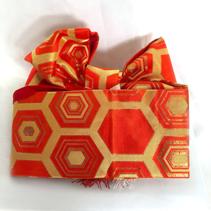 Instant vintage obi set - festive ribbon tie in gold and red, set of sashes, and hair accessories