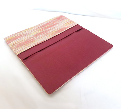 Vintage Japanese slim jacquard wallet - powder pink with white camellia flowers