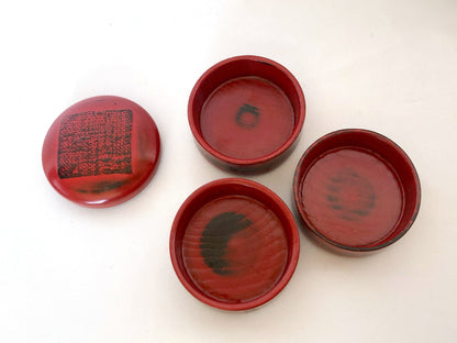 Japanese lacquerware - stackable set of miniature plates - red and black