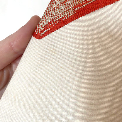 Vintage Nagoya obi - retro modern off-white with red, golden, and silver brush stroke pattern