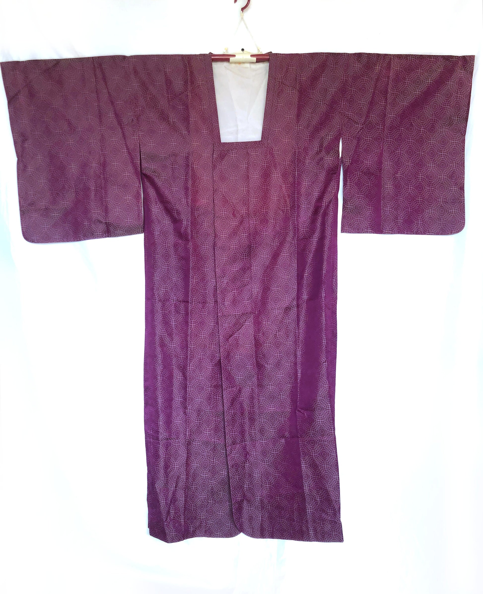 Traditional Japanese kimono long coat michiyuki - vivid purple with water ripples pattern