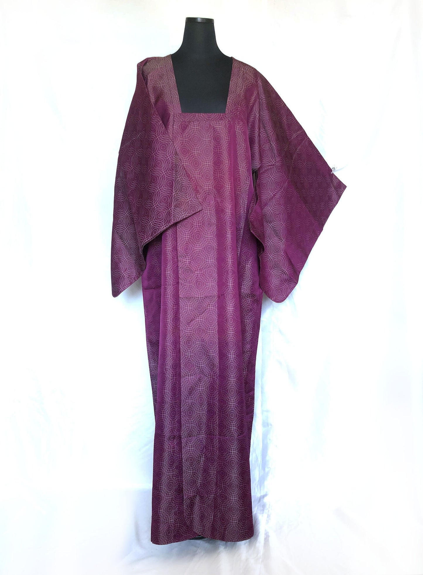 Traditional Japanese kimono long coat michiyuki - vivid purple with water ripples pattern