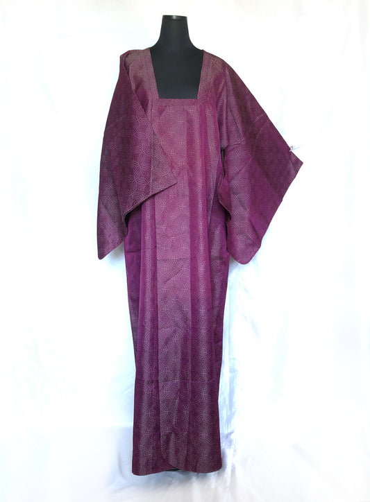 Traditional Japanese kimono long coat michiyuki - vivid purple with water ripples pattern