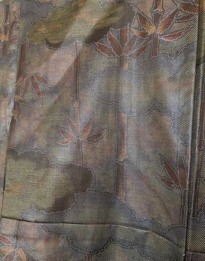 Elegant woven kimono - khaki green and rusty red bamboo forest