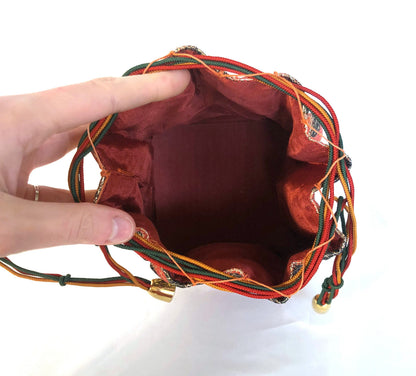 Elegant Japanese drawstring bag kinchaku - red, black, and golden